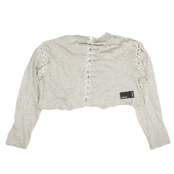 UNRAVEL PROJECT Grey Lace Cropped Long Sleeve T-Shirt Size XXS $615 - Picture 3 of 4